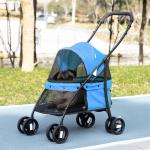 Carrinho para Animais de Estimação Dobrável com Janela de Malha Almofada Lavável Arnês de Segurança 82x47x97cm Azul