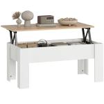 Mesa de Centro com Bancada Elevatória Compartimento Aberto e Oculto 100x50x45 - 58,5 cm Branco e Madeira
