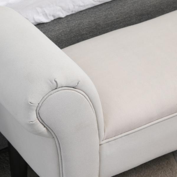 Banco de Pé de Cama Banco com Braços Curvados Estofado e Pés de Madeira Carga Máxima 130kg 102x31x51cm Creme
