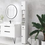 Coluna Casa de Banho Moderna com 1 Gaveta 5 Prateleiras Ajustáveis e 2 Armários 20x20x180 cm Branco