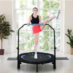 Trampolim Fitness Ø102 Trampolim Dobrável com Pega Ajustável em 4 Níveis Estrutura de Aço Azul