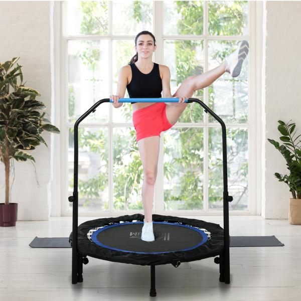 Trampolim Fitness Ø102 Trampolim Dobrável com Pega Ajustável em 4 Níveis Estrutura de Aço Azul