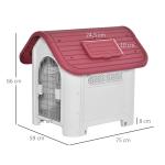 Casota para Cães com Porta Removível Base Elevada 3 Respiradouros e Janela Casota de Cães para Interior e Exterior 59x75x66cm Cinza e Vermelho