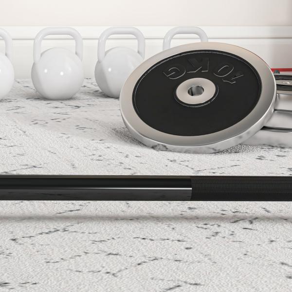Barra de Pesos de Aço180 cm Ø50 mm com 2 Grampos Carga 200 kg Barra Olimpica para Discos de Ø5 cm Prata e Preto