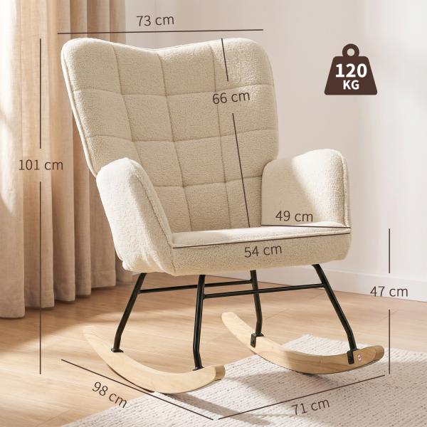 Poltrona Baloiço em Borrego com Oscilação de 40° Pés de Madeira de Faia e Estrutura de Aço 71x98x101 cm Bege