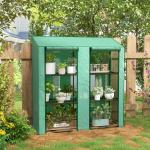 Estufa de Jardim de 3 Níveis Estufa de Terraço com Prateleiras para Cultivo de Plantas em Pátio 143x46x141/151 cm Verde