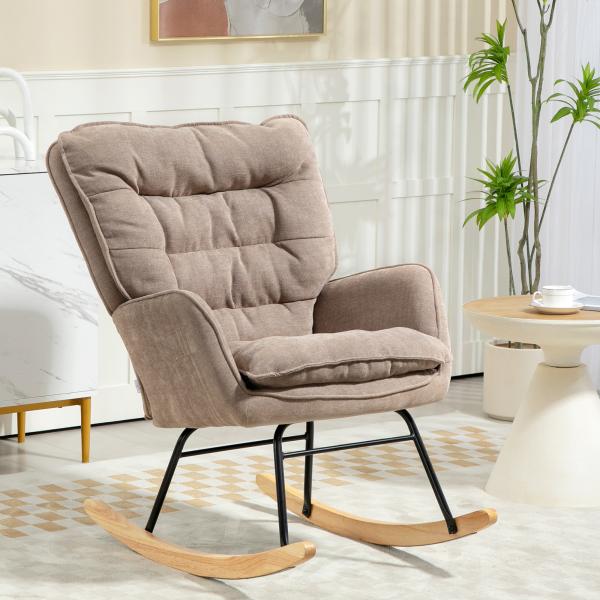 Poltrona de Baloiço Moderna Estofada em Chenilha Poltrona de Lactância com Encosto Largo 71x98,5x97 cm Castanho