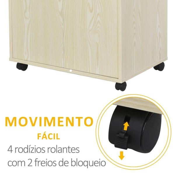 Armário Auxiliar para Microondas Armário de Cozinha Baixo com Armário de 2 Portas e Prateleira Ajustável com Rodas Carga 70 kg 60,4x40,3x97cm Carvalho