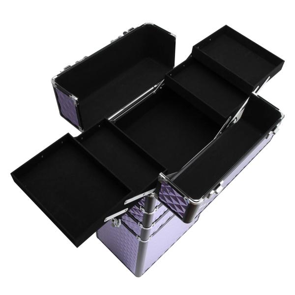 Mala de Maquilhagem Professional com Rodas Universais Diferentes Níveis e Alça Extensível 33,5x23x76 - 95,5 cm Roxo