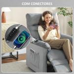 Poltrona Relax com Aquecimento Lombar e Massagem por Vibração Reclinável Função de Memória 82x99x106 cm Cinzento