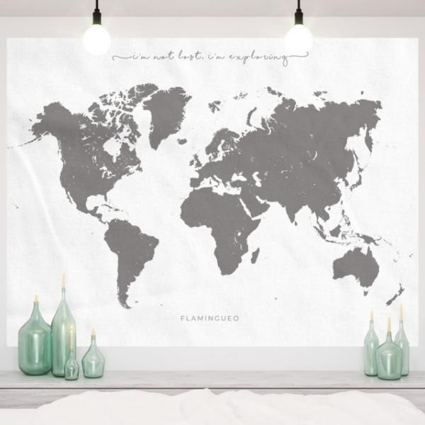 Bandeira Amelia c/ o Mapa do Mundo (Branco/Cinza) - FLAMINGUEO