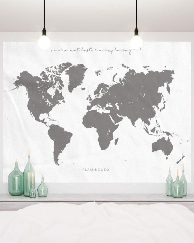 Bandeira Amelia c/ o Mapa do Mundo (Branco/Cinza) - FLAMINGUEO