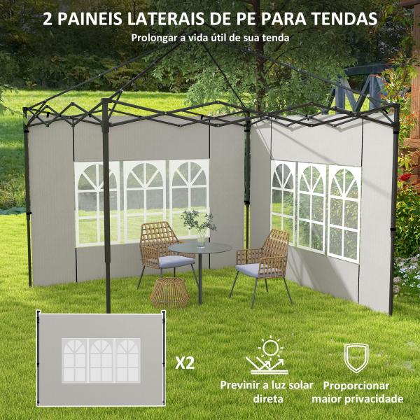 Conjunto de 2 Paredes Laterais para Tendas de 3x3m e 3x6m Paredes Laterais com Janelas Transparentes 293x193cm Branco