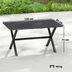Mesa de Jantar Retangular para Jardim para 6 Pessoas com Tampo de HDPE Efeito Ripas e Estrutura Metálica 150x90x74 cm, Preto