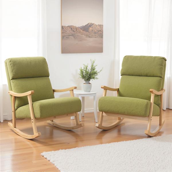 Poltrona Baloiço Moderna em Borrego com Apoio para os Braços de Madeira de Faia Poltrona de Amamentação 65x90x98 cm Verde claro