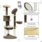 Árvore Arranhador para Gatos Grande Altura 153cm Torre de Escalada para Gatos com Caverna Redes Plataformas Postes Arranhadores de Sisal e Bola Suspensa Marrom e Bege