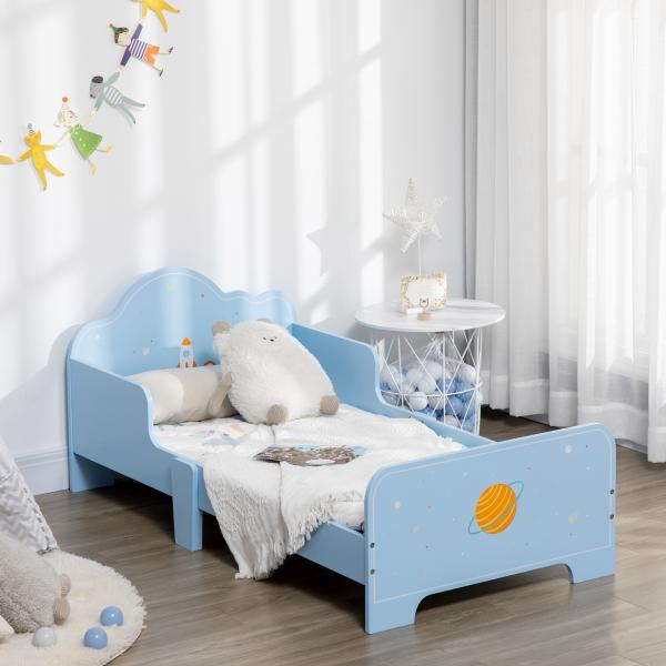 Cama para Crianças de 3 - 6 Anos 143x74x59cm Cama Infantil de Madeira com Barreiras de Proteção Azul