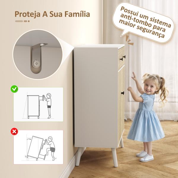 Sapateira de 2 Portas com Design em Espiga Prateleiras Ajustáveis Gaveta para 12 Pares de Sapatos 75x35x97 cm, Branco e Madeira