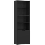 Estante para Livros de 6 Níveis Portas e 4 Prateleiras Abertas para Sala Escritório 59x29x180 cm Preto