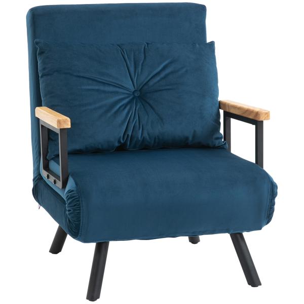 Poltrona Convertível em Cama Poltrona 3 em 1 Convertível em Cama com Encosto Ajustável em 5 Níveis 63x73x81 cm Azul