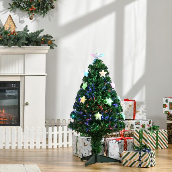 Árvore de Natal Artificial 90cm Árvore de Natal com 12 Luzes LED 3 Cores e 90 Ramos PVC Decoração de Natal Verde
