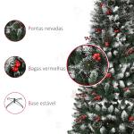 Árvore de Natal Artificial 180cm Ignífugo com 539 Ramos 51 Bagas Folhas de PVC Base Dobrável e Suporte Metálico Verde