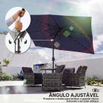 Chapéu de Sol de Jardim com 24 Luzes LED Solares Cobertura Inclinável Poste Metálico 29x25 m Azul Escuro