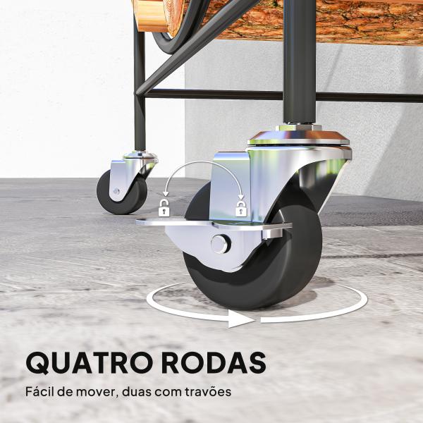 Suporte Metálico para Lenha com Rodas para Interior e Exterior 51x30x60 cm Preto
