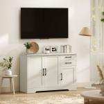 Aparador com 3 Portas Moderno para Sala de Estar com 2 Gavetas Prateleira Ajustável 120x38x79 cm Branco com Efeito Madeira