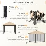 Pérgola Dobrável Exterior com Altura Ajustável Teto Duplo 4 Mosquiteiras Removíveis e Bolsa de Transporte 3,3x3,3 m Bege