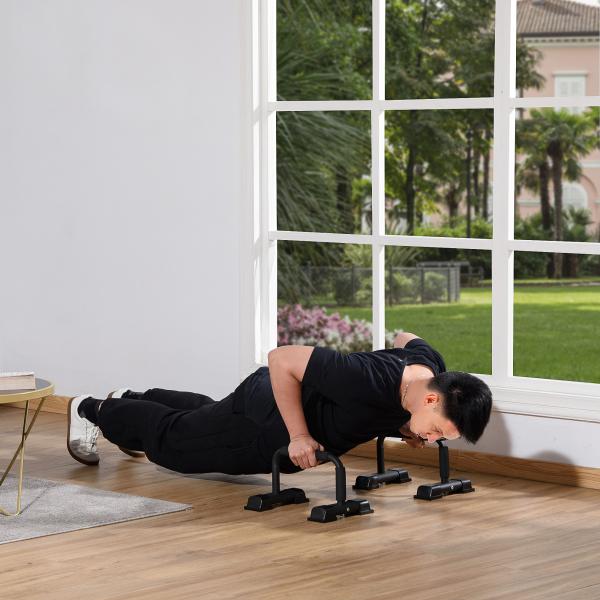 Barras Paralelas em Aço com Base Antiderrapante e Pegas Acolchoadas para Treino de Fitness 36x25x20 cm Preto