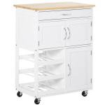 Carrinho de Cozinha com Rodas Carrinho de Cozinha com Gaveta 2 Armários de Armazenamento e 3 Prateleiras Abertas para 9 Garrafas para Sala de Jantar 67x37x87cm Branco