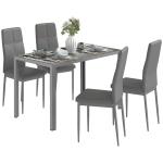 Conjunto de Sala de Jantar 5 Peças com Mesa Retangular de Vidro Temperado e 4 Cadeiras em PU Cinzento