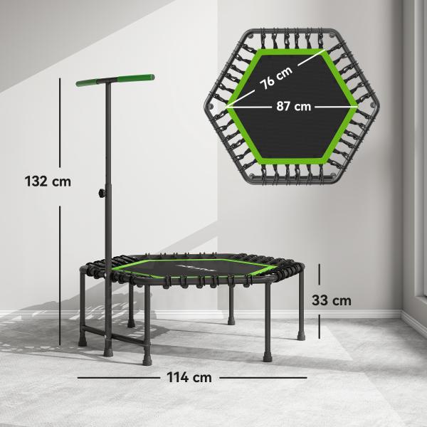 Trampolim Fitness 114x114x132 cm com Guiador Ajustável em 3 Níveis Estrutura de Aço para Treino de Perna Corpo Verde