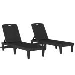 Conjunto de 2 Espreguiçadeiras Reclináveis em Plástico PP com Bandeja Lateral e Encosto Ajustável 5 Níveis 192x57x28,5 cm Preto