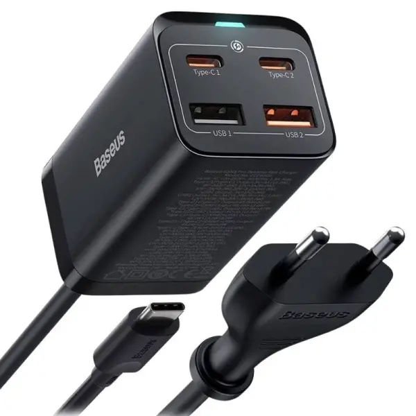 Carregador Quick Charger GaN3 Pro 65W Dual USB - C/USB - A (Preto) - BASEUS