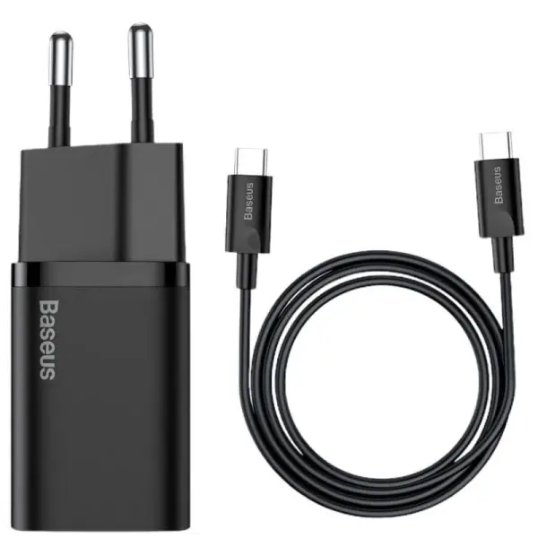 Carregador Super Si Quick Charger 1C 25W c/ Cabo USB - C - USB - C Preto (1 metro) - BASEUS