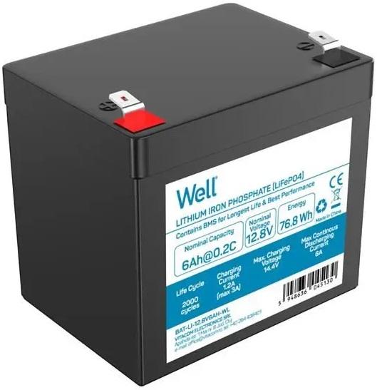 Bateria de Lítio LiFePO4 12,8V 6Ah 76.8Wh - WELL