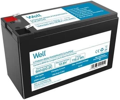 Bateria de Lítio LiFePO4 12,8V 9Ah 115,2Wh - WELL