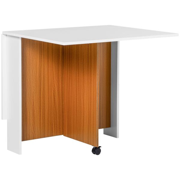 Mesa de Sala de Jantar Dobrável com Rodas Mesa Multifuncional para Sala de Jantar 120x80x73cm Branco e Teca