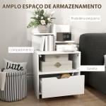 Mesa de Cabeceira de Madeira Moderna com Gaveta e Prateleiras de Armazenamento 45x35x73 cm Branco