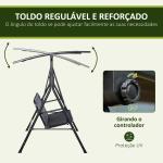 Baloiço de Jardim de 2 Lugares Baloiço com Teto Ajustável em Ângulo para Terraço Balcão Carga Máxima 200kg Aço 172x110x155cm Preto