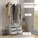 Charriot Moderno 8 Ganchos e 4 Cestos para Armazenamento Charriot com Rodas e Estrutura de Aço 63x37x153 cm Branco