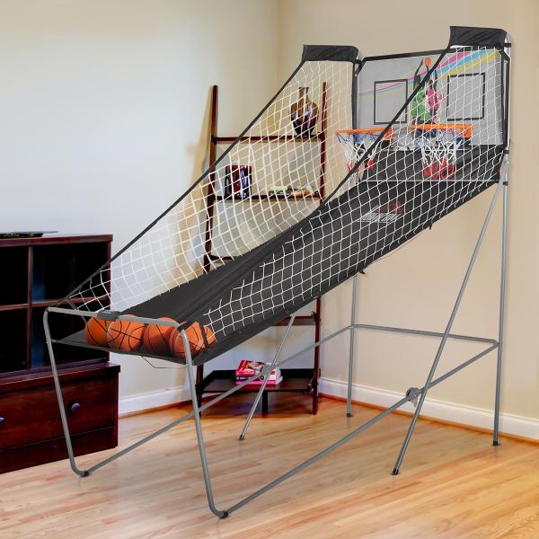 Conjunto de tabelas de Basquetebol Dobráveis e Portáteis de aço Cor Preto e Branco 205x110x205 cm
