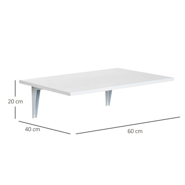 Mesa Dobrável de Parede Mesa Auxiliar Suspensa para Cozinha Sala de Jantar 60x40x20cm Branco