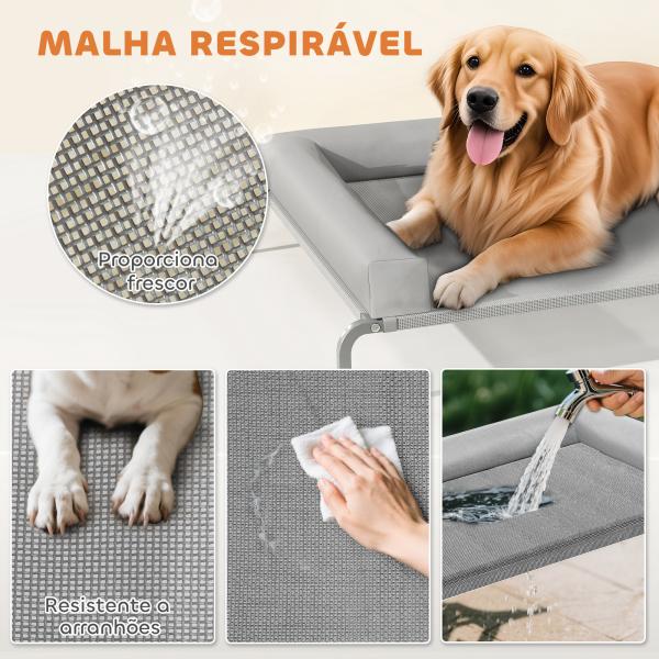 Cama Elevada para Cães com Latertais Amovíveis Cama Elevada para Cães Grandes Portátil com Malha Respirável 130x90x30 cm Cinza Claro