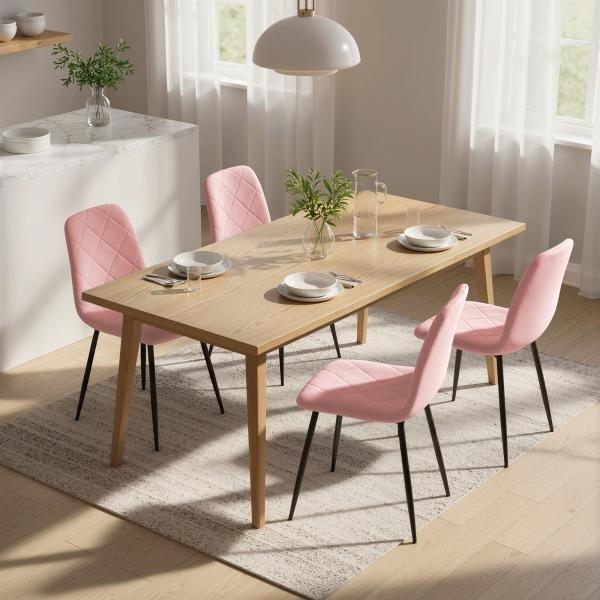 Conjunto de 4 Cadeiras de Jantar em Veludo com Pernas de Aço para Sala 45x54x87 cm Rosa