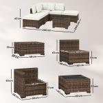 Conjunto de Jardim Exterior em Rattan de 6 Peças com Cadeira de Canto, 2 Cadeiras sem Braços, Apoio para Pés e Mesa Castanha