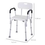 Cadeira para Duche Antiderrapante com Altura Ajustável em 6 Níveis Apoio para os Braços e Encosto 51,5x51,5x71 - 84 cm Branco