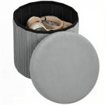 Puff de Arrumação Banco de Arrumação Dobrável 35 L 38x38x38 cm Estofado em Veludo Baú de Arrumação Cinzento Escuro